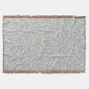 Muted Sage Green and Cream Botanical Vine Pattern Throw Blanket
