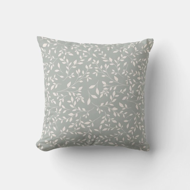 Muted Sage Green and Cream Botanical Vine Pattern Throw Pillow (Front)