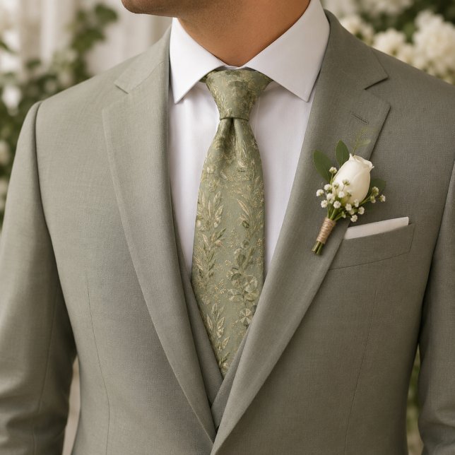 Muted Sage Olive Botanical Tie (Creator Uploaded)