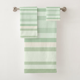 Muted Sage & Olive Green Variegated Stripes Bath Towel Set