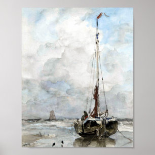 Muted Sailboat Watercolor Painting Poster
