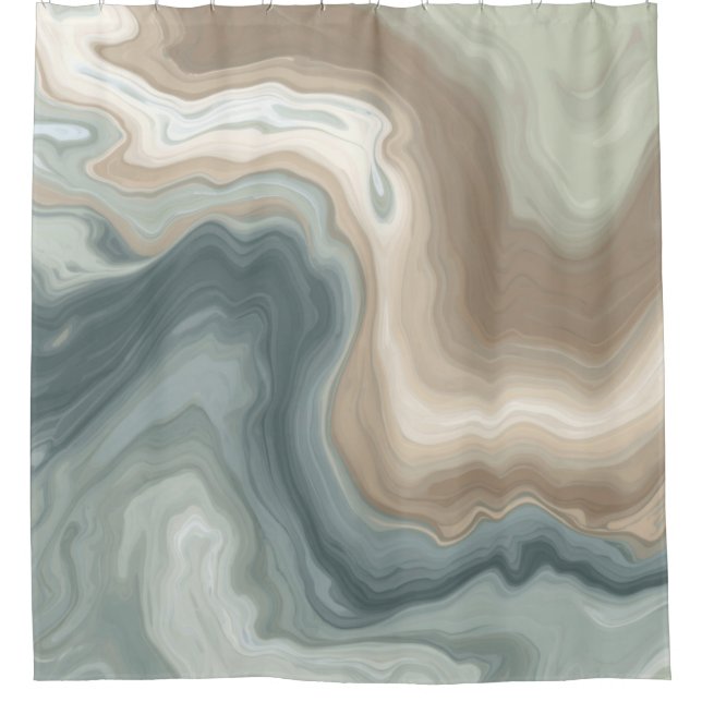 Muted Soft Blue Green Brown Abstract Coastal Print (Front)