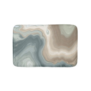 Muted Soft Blue Green Brown Abstract Coastal Print Bath Mat