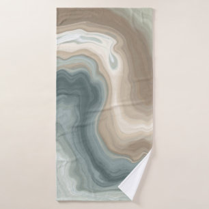 Muted Soft Blue Green Brown Abstract Coastal Print Bath Towel