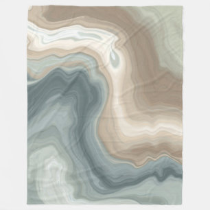 Muted Soft Blue Green Brown Abstract Coastal Print Fleece Blanket