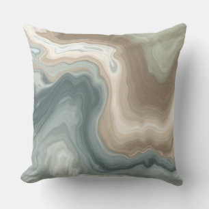 Muted Soft Blue Green Brown Abstract Coastal Print Throw Pillow