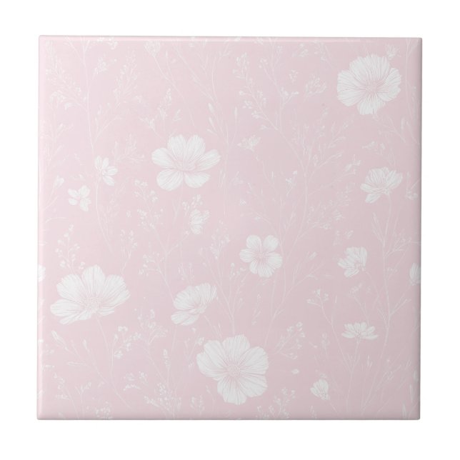 Muted Soft Pink And White Wildflower Pattern Tile (Front)