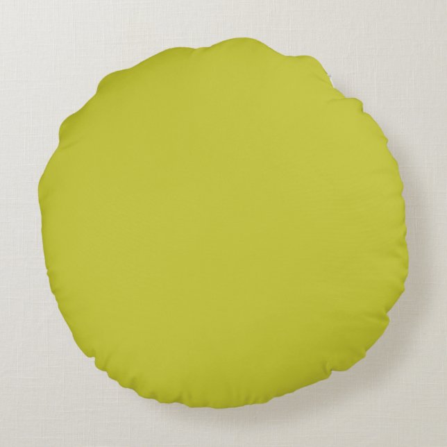 Muted soft yellow Green solid plain colour Custom Round Pillow (Back)