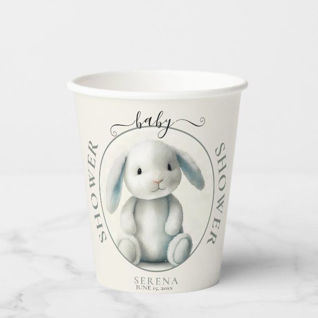 Muted Stuffed Bunny BABY SHOWER Paper Cups (Front)