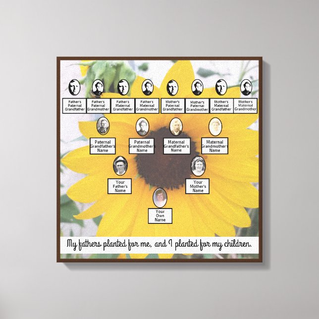 Muted Sunflower Four Generations Family Tree Quote Canvas Print (Front)