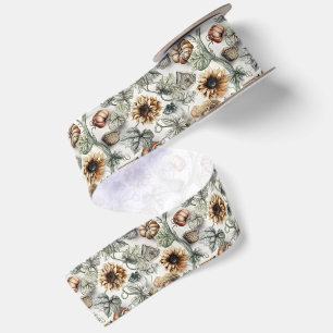 Muted Sunflowers and Pumpkins – Soft Neutral Autum Satin Ribbon