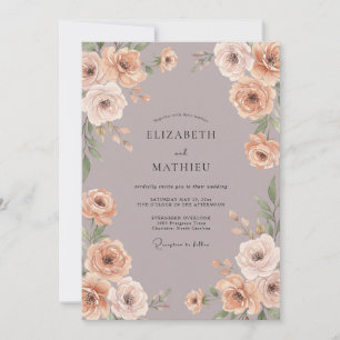 Muted Taupe Bouquet Eucalyptus Wedding Invitation