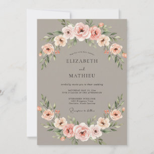 Muted Taupe Floral Wedding Invitation