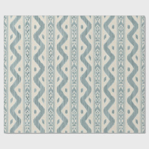Muted Teal Ikat, Woven Stripe on Cream Wrapping Paper