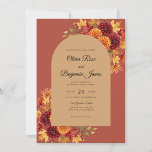 Muted Terracotta Autumn Leaf Wedding Invitation