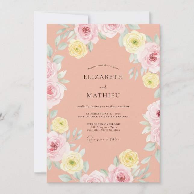 Muted Terracotta Peony Wedding Invitation (Front)