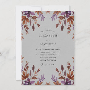 Muted Terracotta Plum Leafy Wedding Invitation