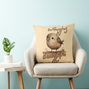 Muted Tiny Whimsical Bird Throw Pillow