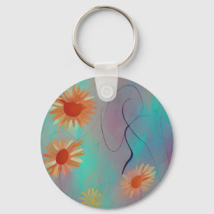 Muted tones abstract sunflowers keychain