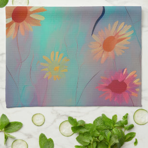 Muted tones abstract sunflowers  kitchen towel