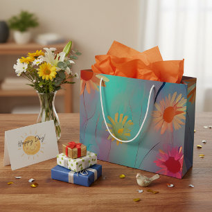 Muted tones abstract sunflowers  large gift bag