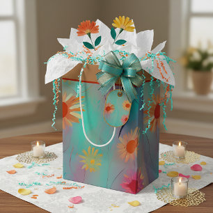 Muted tones abstract sunflowers  medium gift bag