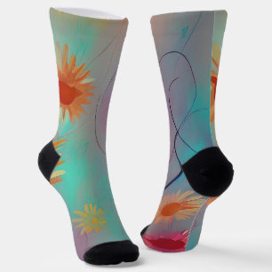 Muted tones abstract sunflowers socks
