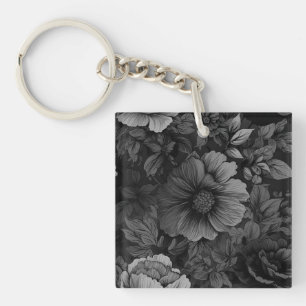 Muted Tones of Gray Floral  Keychain