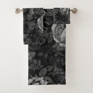 Muted Tones of Grey Floral  Bath Towel Set