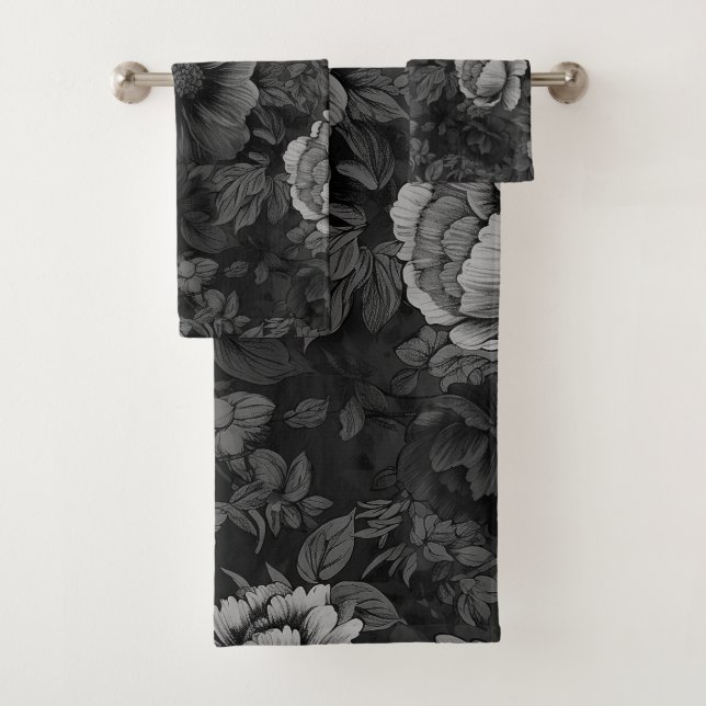 Muted Tones of Grey Floral  Bath Towel Set (Insitu)