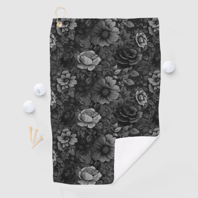 Muted Tones of Grey Floral  Golf Towel (InSitu)