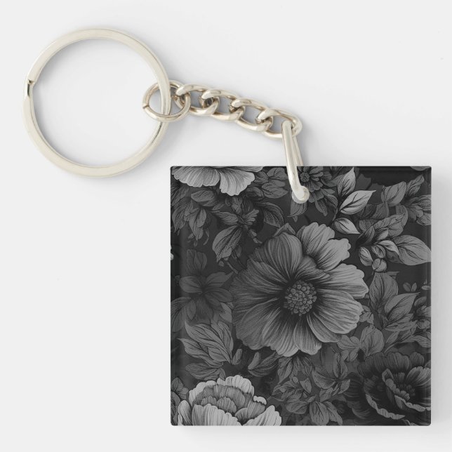 Muted Tones of Grey Floral  Keychain (Front)