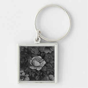 Muted Tones of Grey Floral  Keychain