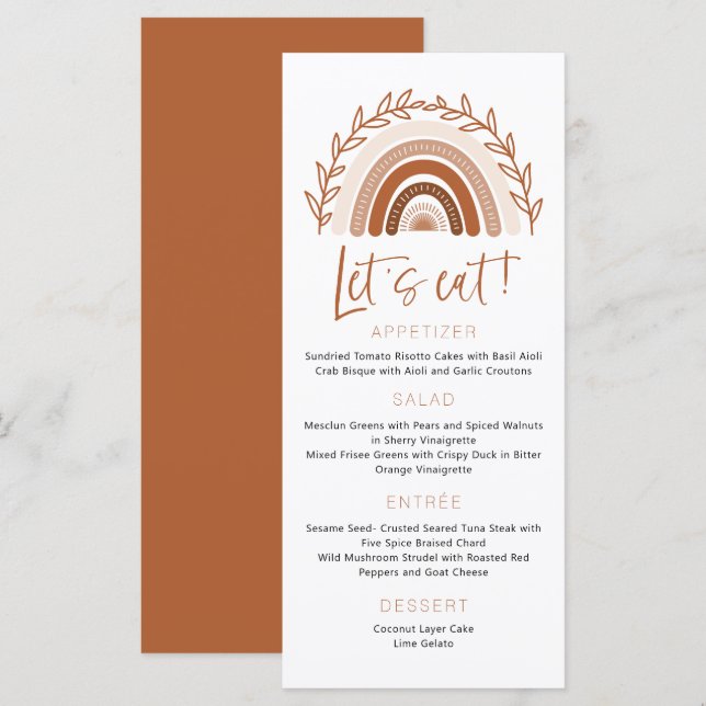 Muted Tones Terracotta Menu, Boho Rainbow Menu (Front/Back)