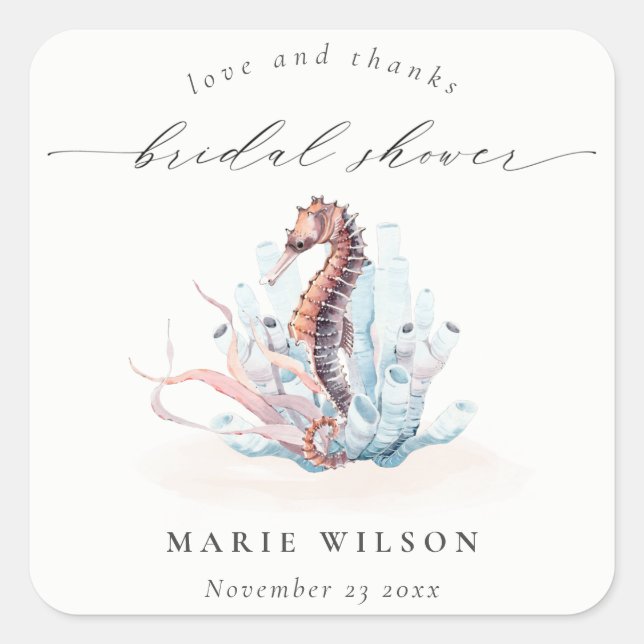 Muted Underwater Crab Coral Nautical Bridal Shower Square Sticker (Front)