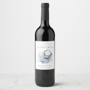 Muted Underwater Crab Coral Nautical Bridal Shower Wine Label