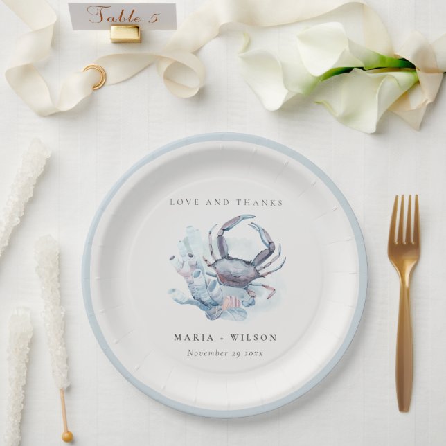 Muted Underwater Crab Coral Nautical Wedding Paper Plate (Wedding)