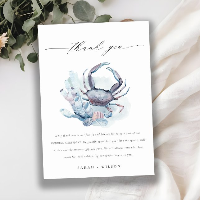 Muted Underwater Crab Coral Nautical Wedding Thank You Card (Creator Uploaded)