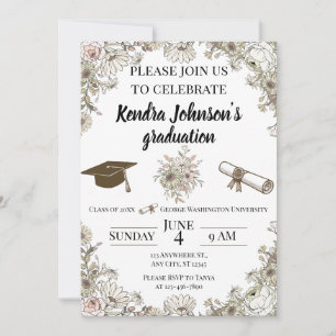 Muted Vintage Floral Graduation  Invitation