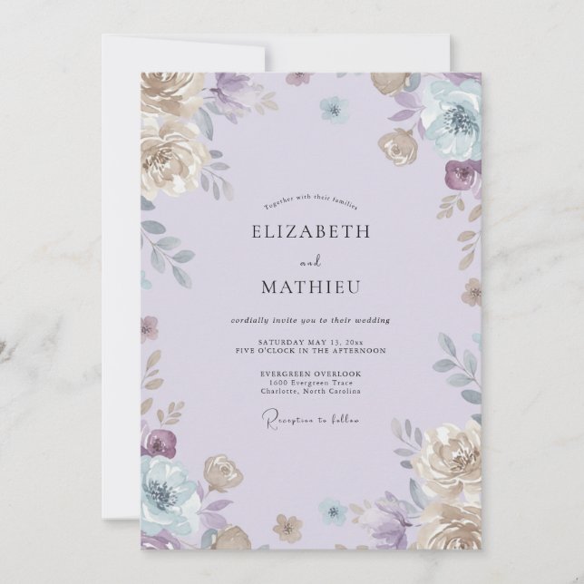 Muted Violet Vine Wedding Invitation (Front)