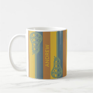 Muted Warm Color Retro Lacrosse Sticks and Stripes Coffee Mug
