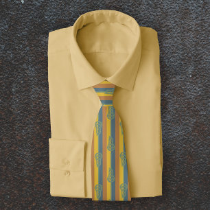 Muted Warm Colour Retro Lacrosse Sticks and Stripe Tie