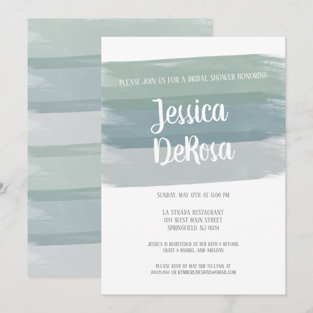 Muted Watercolor Brush Stroke Bridal Shower Invitation (Front/Back)