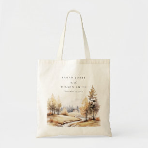 Muted Watercolor Fall Autumn Landscape Wedding Tote Bag