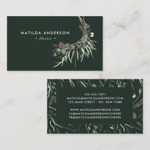 Muted watercolor floral florist elegant green business card