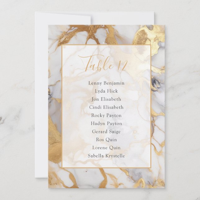 Muted white and gold marble Table Number (Front)