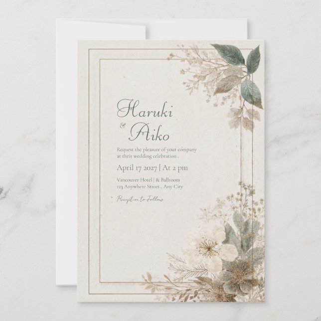 Muted Wildflower Folk Wedding Invitation (Front)