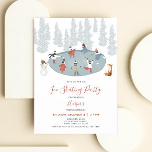Muted Winter Ice Rink Kids Birthday Invitation