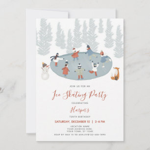 Muted Winter Ice Rink Kids Birthday Invitation