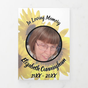 Muted Yellow Sunflowers Five Photo Memorial  Tri-Fold Announcement